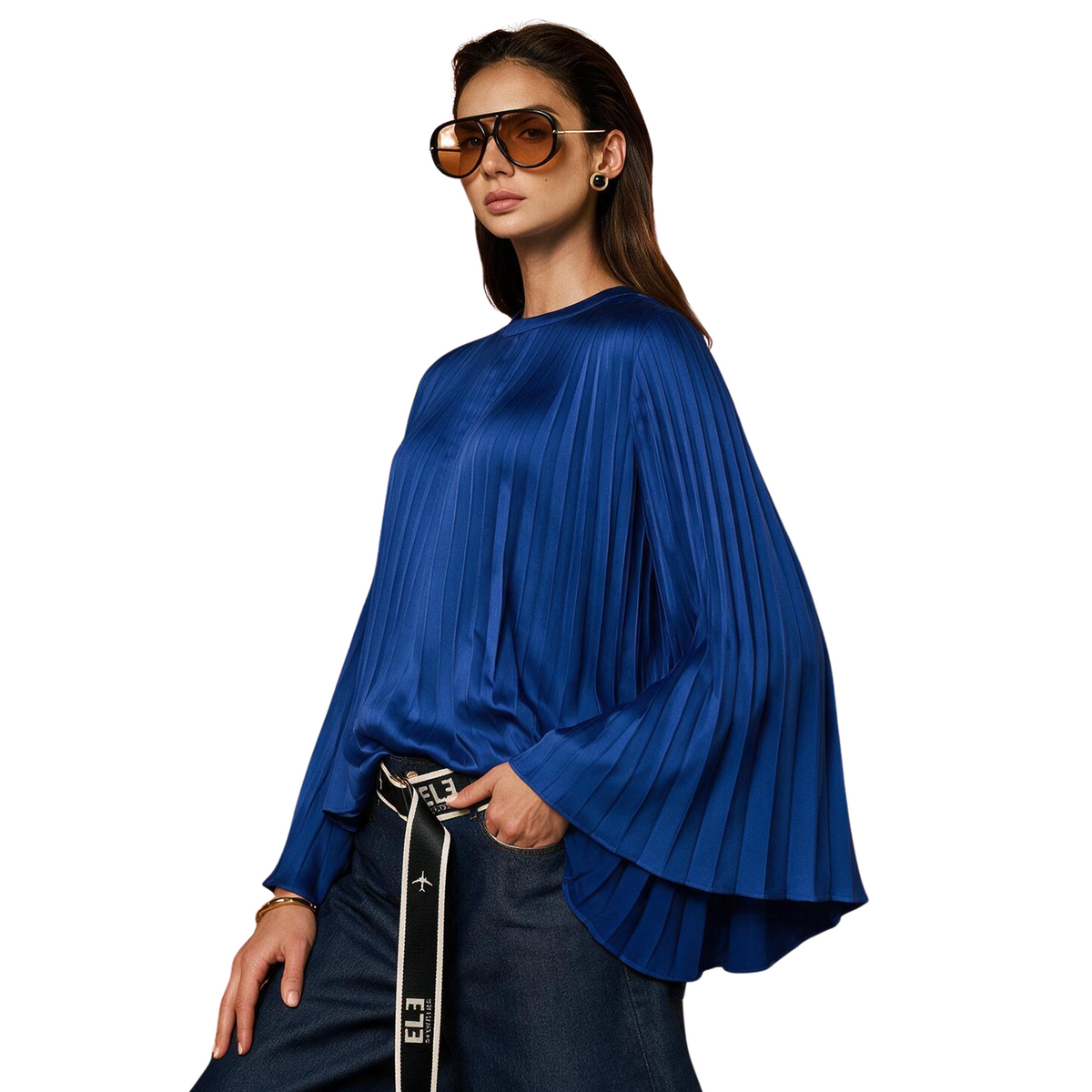Pleated Blue Blouse