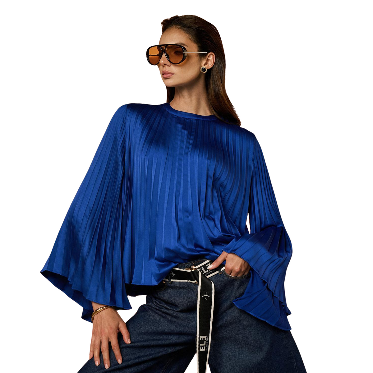 Pleated Blue Blouse